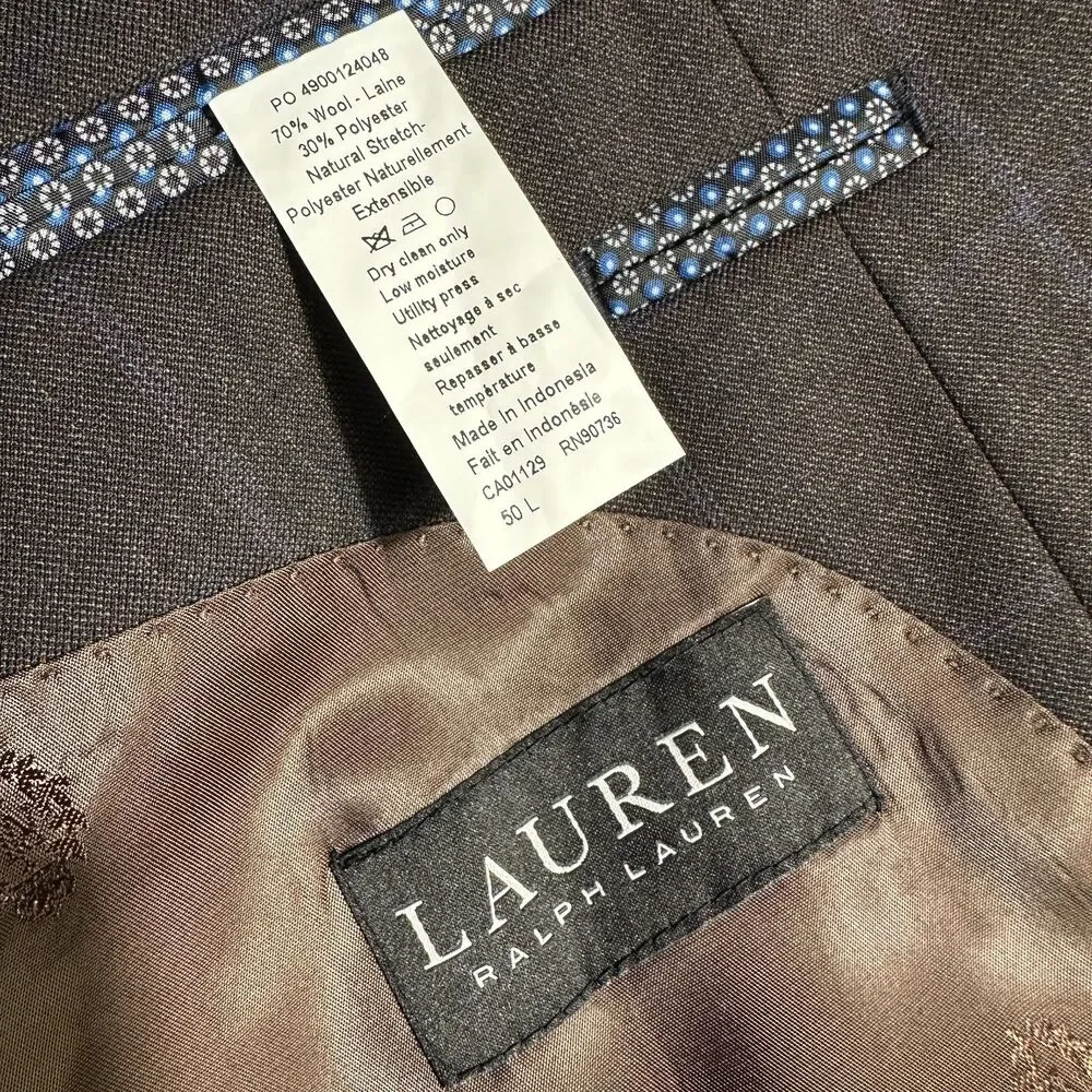 RALPH LAUREN 2 Piece Mens Suit Blazer Jacket 50L Pant 44Wx30L Brown Plaid Wool